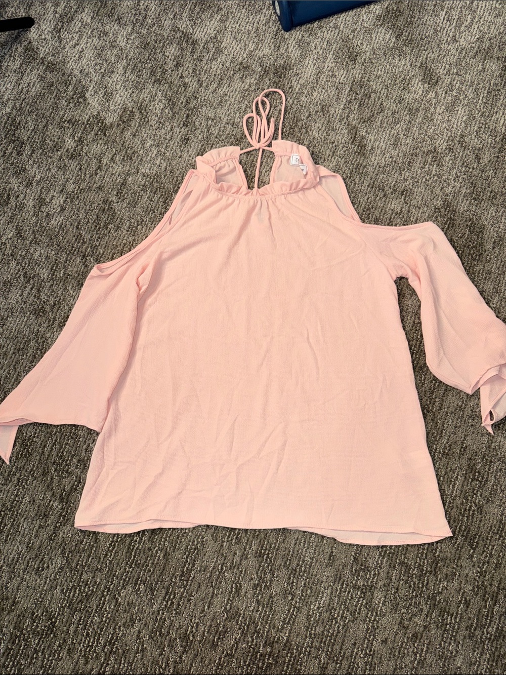 Cold-Shoulder Pink Women's Blouse with Tie Neck